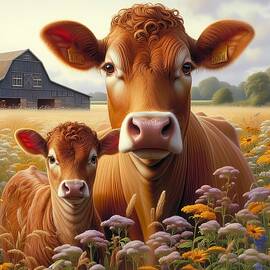 AI - Mama Cow and her Calf by Karen A Wise