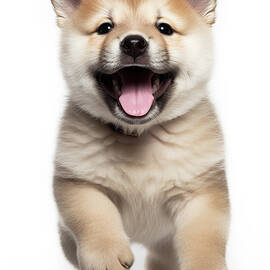 Akita Puppy Running with Playful Expression and Open Mouth by Good Focused