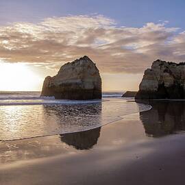 Algarve Sunset With Rock Formations by Rebecca Herranen