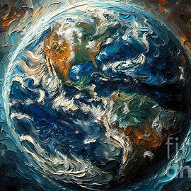 An awe-inspiring view of Earth from space showing continents and oceans by Jeff Creation