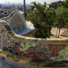 Antoni Gaudi Serpentine Bench Park Guell Barcelona - Floral Mosaic Segment  by Georgia Mizuleva