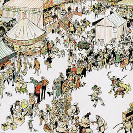 Appy Ampstead - Heath carnival fair - funny illustrations of typical British scenes by Tony Sarg by Tony Sarg