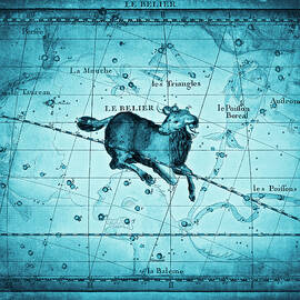 Aries Le Belier Vintage Celestial Map 1776 Blue by Carol Japp