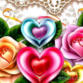 Artificial Intelligence Art 6  3D Look Beautiful multicolored roses and hearts on white lace by Rose Santuci-Sofranko