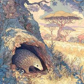 Artistic Style Nature Scene A Pangolin in a Lush Forest Scene Animal Wildlife by Clint McLaughlin