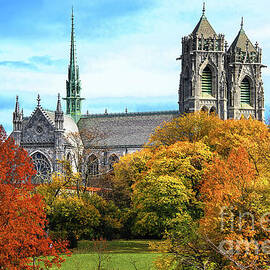 Autumn  Leaves and Cathedral Newark NJ by Regina Geoghan