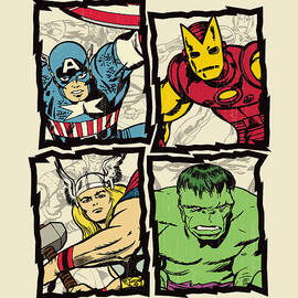 Avengers Silver Age Quad - Distressed by Edward Draganski