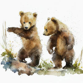 Baby Bear Cubs Painting by Laura's Creations