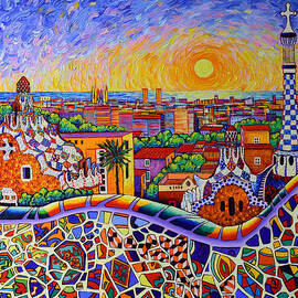BARCELONA VIEW FROM PARK GUELL AT SUNRISE commission painting 2 of tryptich  Ana Maria Edulescu by Ana Maria Edulescu