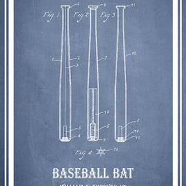 Baseball Bat Patent 1924 - Blue by Aged Pixel