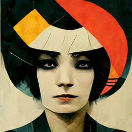 Bauhaus style illustration of woman with graphic headpiece by Cavan Images