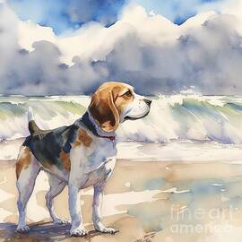 beagle dog at the beach  by N Akkash
