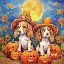 Beagles In The Pumpkin Patch by Tina LeCour