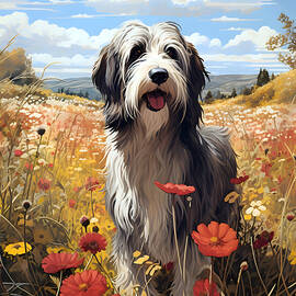 Bearded Collie Amidst The Wildflowers