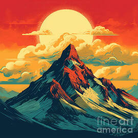 Beautiful Landscape Painting -Sunset Mountain by Iyanuoluwa Akojiyan
