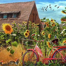 Bicycle in the Sunflowers by Debra and Dave Vanderlaan