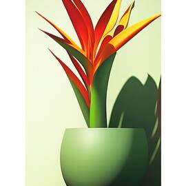 Bird Of Paradise In Round Green Pot by CJ Anderson
