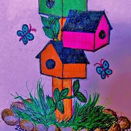 Birdhouses with Butterflies by Christy Saunders Church