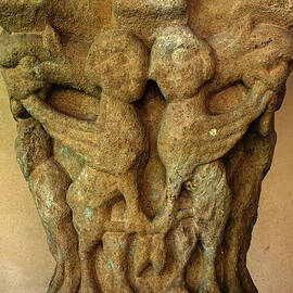 Birdmen sculpted in 1100s on capital in monastery at Sant Joan de les Abadesses, Catalonia by Terence Kerr