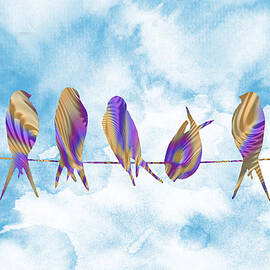 Birds on a Wire-Fractal Watercolor Fusion Art by Shelli Fitzpatrick