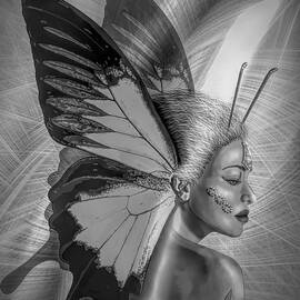 Black And White Fairytale Butterfly Woman by Joan Stratton