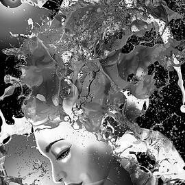 Black And White Female Face Splashed Paint Hair by Joan Stratton