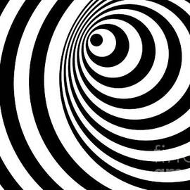Black and White Geometric Psychedelic 70s Retro Swirl Tunnel Ring Pattern by Petite Patterns
