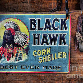 Black Hawk Corn Sheller Antique Sign by Paul Ward