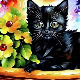 Black Kitten in a Basket by Jill Nightingale