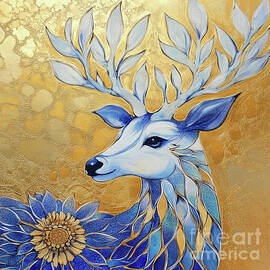 Blue And Gold Deer by Tina LeCour