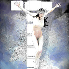 Blue crucified woman by Quim Abella