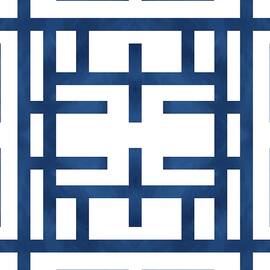 Blue Geometrical Chinoiserie by Andrea Snuggs