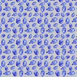 Blue Hanukkah Dreidels on Silver, with Hebrew Letters, Jewish Festival of Lights by Elizabeth Reich