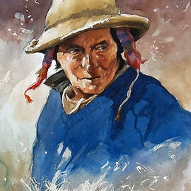 Blue Peruvian Farmer by Oscar Cuadros