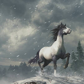Blue Roan in a Blizzard - Print - Wild Horse Wall Art by Daniel Eskridge