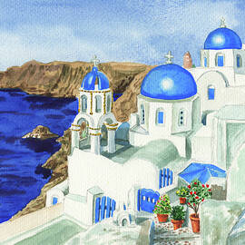 Blue Roofs Impressionism Greece Oia Town Santorini 