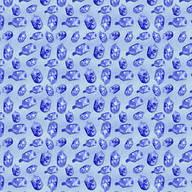 Blue-Violet Hanukkah Dreidels on Blue, with Hebrew Letters, Jewish Festival of Lights by Elizabeth Reich