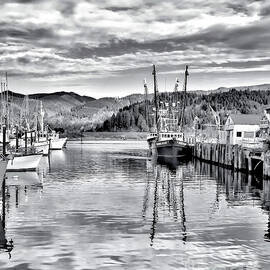 Boats At Garibaldi Harbor 2 - Black And White by Jack Andreasen