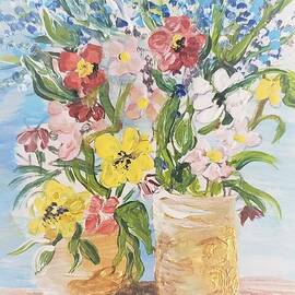 Bouquets in Gold Vases by Eloise Schneider Mote