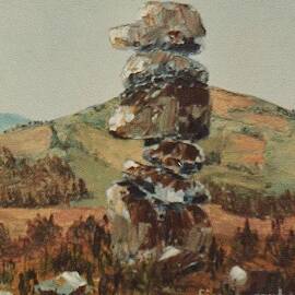 Bowerman's Nose, Dartmoor - Palette Knife Painting by Lesley Evered