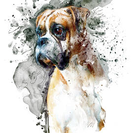 Boxer Dog Watercolor Portrait by Marian Voicu