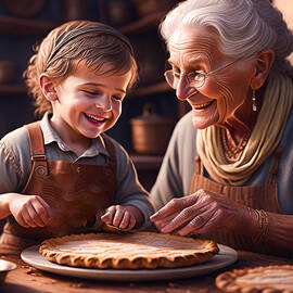 Boy Making Pies With Grandma  by Patricia Betts