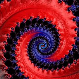 Bright Red Navy Spiral Fractal by Mo Barton