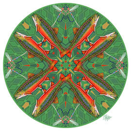 Brook Trout Fly Mosaic Mandala by Tim Phelps