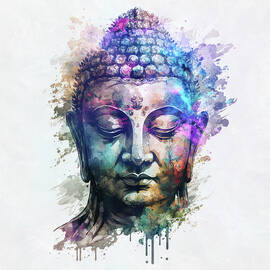 Buddha Head Zen Meditation Watercolor by Cameron Gray