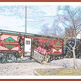  Budweiser Horse Trailer - Colored Pencil - Framed by Marian Bell