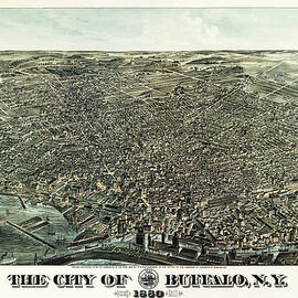 Buffalo New York Vintage Map Birds Eye View 1880 by Carol Japp