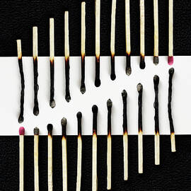 Burned Out  - #2 of 2 partially burned matchsticks on black and white background by Peter Herman