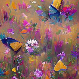 Butterflies In the Garden Impressionism by Deborah League