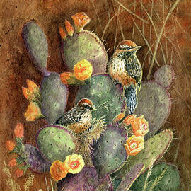 Cactus Wrens In Prickly Pear by Marilyn Smith